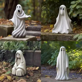 Страшные белые скульптуры, креативный декор из смолы на Хэллоуин, поделки ручной работы, статуя призрака, настольное украшение, аксессуары для дома