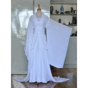 Струящаяся юбка Immortal с широкими рукавами Белая Hanfu Традиционная китайская этническая одежда для кино и телевидения Hanfu