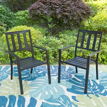 Студийный набор MF из 2 обеденных стульев для патио на открытом воздухе, Металлические Штабелируемые Стулья для бистро для сада, заднего двора, Поддержка 300 фунтов, черный