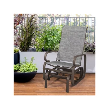 Стул-планер SmileMart из ткани и стали для веранды во внутреннем дворике, серый уличный стул, стулья, мебель для балкона
