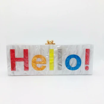 Сумка-клатч Evenign для женщин, красочный кошелек с логотипом Hello, Перламутровая акриловая жесткая коробка, сумки через плечо на цепочке, новинка 2023 года, модный