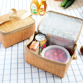 Сумки для ланча из искусственного ротанга, Портативная Изолированная коробка для пикника, Кемпинга, Контейнер для еды, термосумка-холодильник, сумка для хранения, сумка для хранения