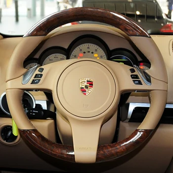 Сшитый вручную нескользящий чехол на руль автомобиля из натуральной кожи из углеродного волокна для Porsche Cayenne Panamera 2010 2011 2012