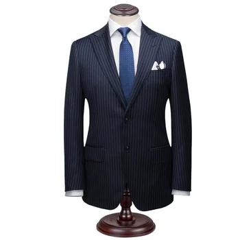 Сшитый на заказ мужской костюм в полоску королевского темно-синего цвета, сшитый на заказ однобортный мужской костюм в полоску с широким отворотом