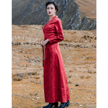 Тибетское Платье Женское Красное С Длинным Рукавом Новое Платье Bora Lhasa Женская Традиционная Азиатская Одежда Восточная Элегантная Тибетская Одежда