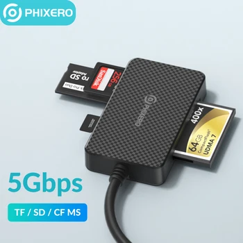 Устройство чтения карт PHIXERO 4-в-1 USB3.0 /USB-C SD Micro SD TF CF MS Адаптер для компактной флэш-карты для портативных ПК для чтения смарт-карт с несколькими OTG