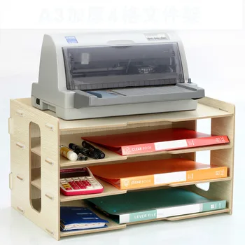 Утолщенный держатель для файлов Деревянный настольный многослойный Офисный книжный стеллаж с 4 сетками, коробка для хранения бумаги формата А3, Информационный ящик для принтера формата А4, Стойка для принтера