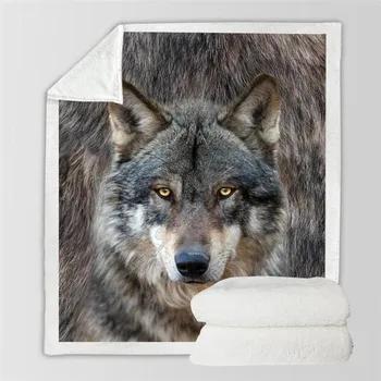 Флисовое одеяло Wolf Premium с 3D принтом, Шерп-одеяло на кровать, домашний текстиль 02