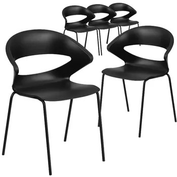Флэш-мебель 5 упаковок серии HERCULES весом 440 фунтов Вместительный черный стул для стек