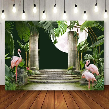 Фон для фотосъемки Bonvvie Тропические джунгли, пальмы-фламинго, детский портретный фон для фотосессии в фотозоне