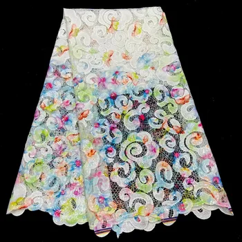 Французский Классический Многоцветный гипюровый шнур 5 ярдов Кружевная ткань с вышивкой Африканская Высококачественная атласная ткань с принтом Женская одежда Платье