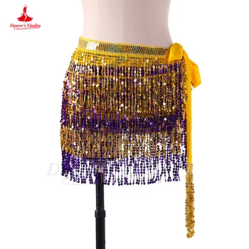 Хип-шарф для Танца живота, Индийский богемный четырехслойный шарф с блестками и кисточками, хип-шарф для выступлений на сцене DS, Поясная цепочка для Танца живота