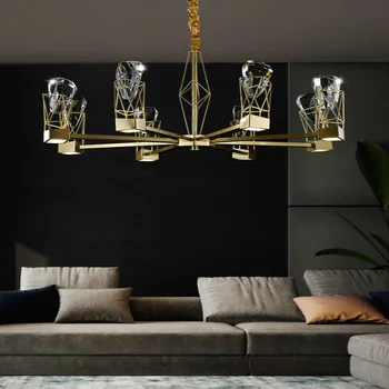 Хрустальная люстра Постмодернистская Простая Лампа в гостиной, Медная Лампа для Столовой, Дизайнерская Индивидуальность, Креативная Спальня