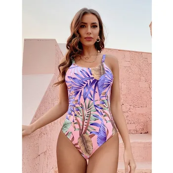 Цельный купальник, Женский купальник с тропическим принтом, Новинка 2023 года, Бразильский Монокини с открытой спиной, пляжный купальный костюм, пляжная одежда