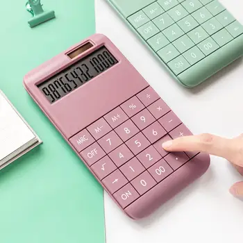 Цифровой Портативный настольный калькулятор, инструмент для ведения бухгалтерского учета, встроенная солнечная батарея емкостью 210 мАч, Школьный карманный тип, милая оптовая продажа