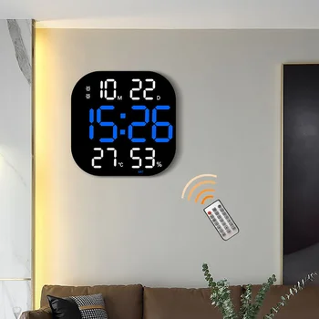 Цифровые Светодиодные настенные часы с дистанционным управлением, регулируемой Яркостью, Электронные двойные будильники для декора гостиной