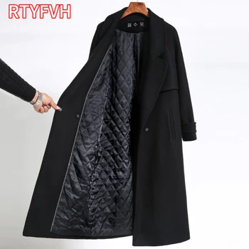 Черное Женское пальто средней длины, Новое популярное высококачественное двустороннее кашемировое осенне-зимнее шерстяное пальто с утолщением