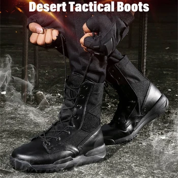 Черные кожаные ботинки Унисекс, Охотничьи ботинки, Водонепроницаемые Пескостойкие Военные Мужские Тактические ботинки, Дышащие Горные ботинки 36-44 Размера