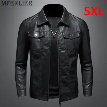 Черные куртки из искусственной кожи, мужская демисезонная кожаная куртка, пальто, мужская мода, Повседневное пальто из искусственной кожи для мотобайкеров, Большой размер 5XL
