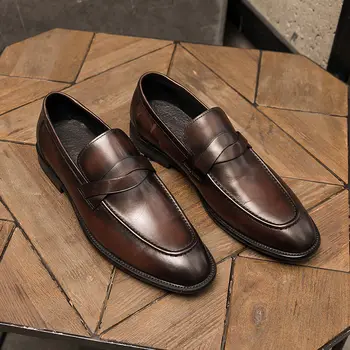 Четыре сезона новых мужских деловых Официальных Кожаных туфель Большого размера С Простроченной Скамеечкой для ног В Британском Стиле Lefebvre Beans Shoes P146