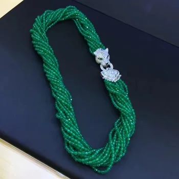 чокеры из натуральных полудрагоценных камней, ожерелье зеленого цвета из стерлингового серебра 925 пробы с кубическим цирконом, леопардовый ювелирный замок