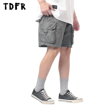 Шорты-карго с несколькими карманами, мужские Летние Шорты с эластичной резинкой на талии, Повседневные брюки в стиле сафари, Свободные широкие короткие брюки