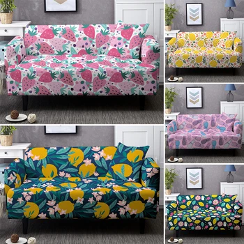 Эластичные чехлы L-образной формы на угловой диван для декора гостиной, чехлы для диванов с фруктовым принтом на 1/2/3/4 места