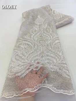 Элегантная африканская кружевная ткань с вышивкой бисером, Нигерийская кружевная ткань с пайетками Для свадебной вечеринки XZX5457