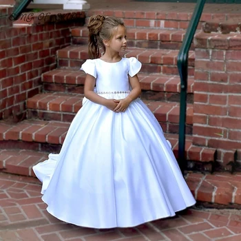 Элегантное Пышное Платье с коротким рукавом в цветочек Для Девочек, Чистое Белое Платье Маленькой Принцессы для Детского Дня рождения платье для девочки
