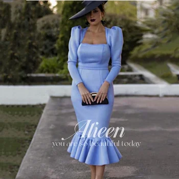 Элегантные платья Aileen Женская свадебная вечеринка с длинным рукавом 2023 Винтажные небесно-голубые атласные платья Русалки