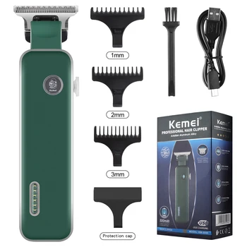 Электрическая машинка для стрижки волос Kemei со светящимся логотипом, мощная бесшумная машинка для стрижки волос, Мужская бритва, Триммер для мужчин, профессиональный парикмахер