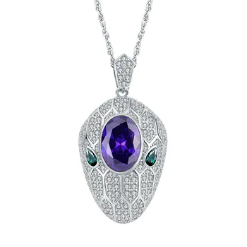 Ювелирные изделия ZOCA из роскошного серебра 925 пробы, фиолетово-синий циркон, ожерелье с подвеской в виде змеиной головы, основной камень 10*14 Оптом